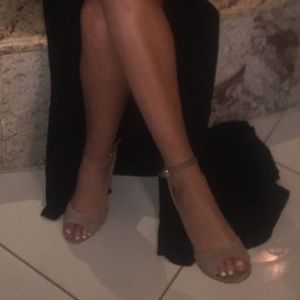 Nude Sparkly Ankle Strap Heels